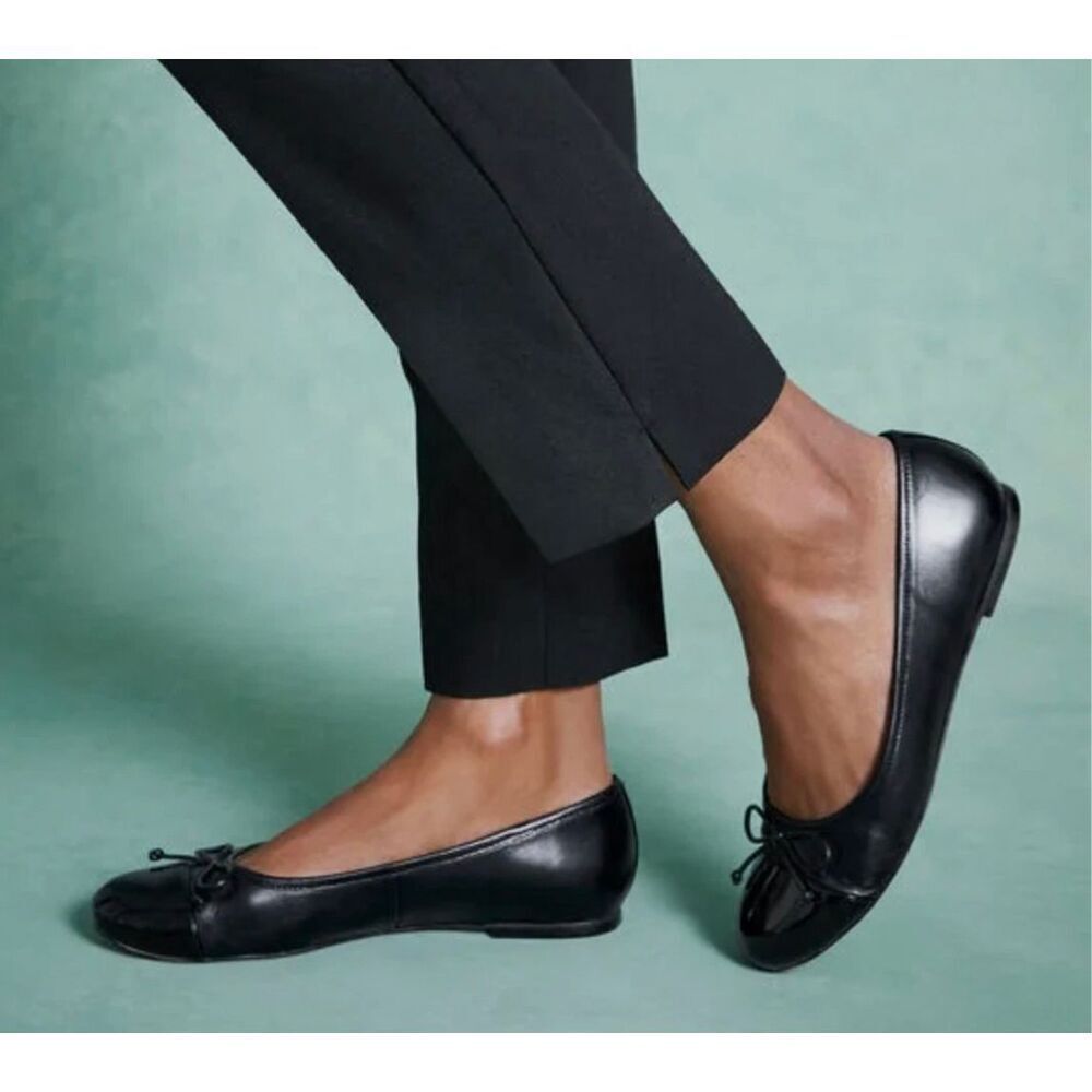 TALBOTS BLAIR CAP TOE NAPPA GENUINE LEATHER BALLET FLATS IN BLACK SIZE 7 new - Picture 2 of 16